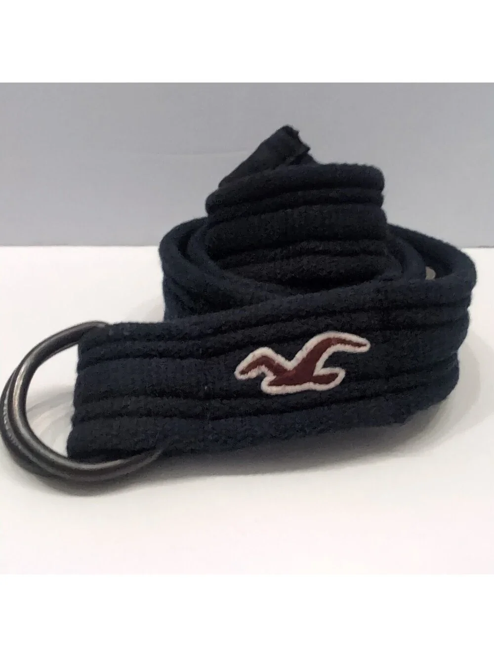 Y2K Hollister Cloth Belt Double D Ring Navy  Blue Red Bird L/XL 48